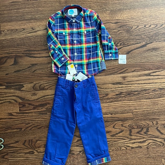 Mini Boden Flannel Plaid Shirt and Chino Pant Set
